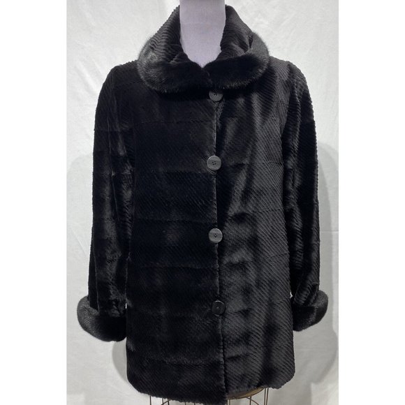 sheared mink grooved jacket dyed black reversible (99116)
